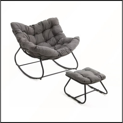 Dark Gray Egg Rocking Chair with Ottoman, All-Weather Wicker and Plush Cushions for Ultimate Relaxation