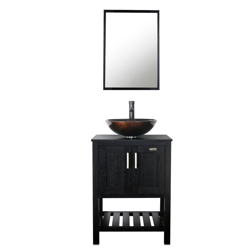 24'' Narrow Depth Single Bathroom Vanity Set with Mirror, Black