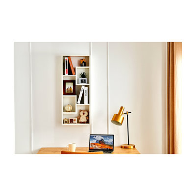 Bookshelf, Freestanding Wood Open Bookcase With 5 Cubes, With 2 Keyhole Hangers, Home Office Décor Rectangular Storage Shelf Display Rack For Study Living Room  White