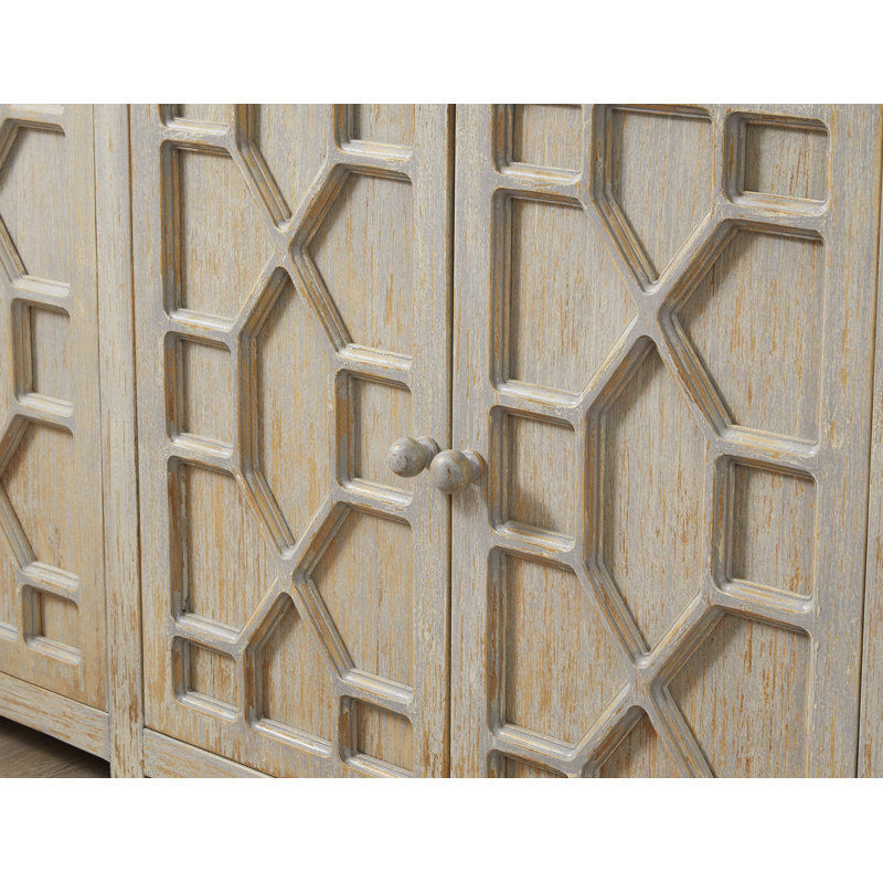 Distressed Blue Gray Mango Wood Accent Cabinet with Shelves