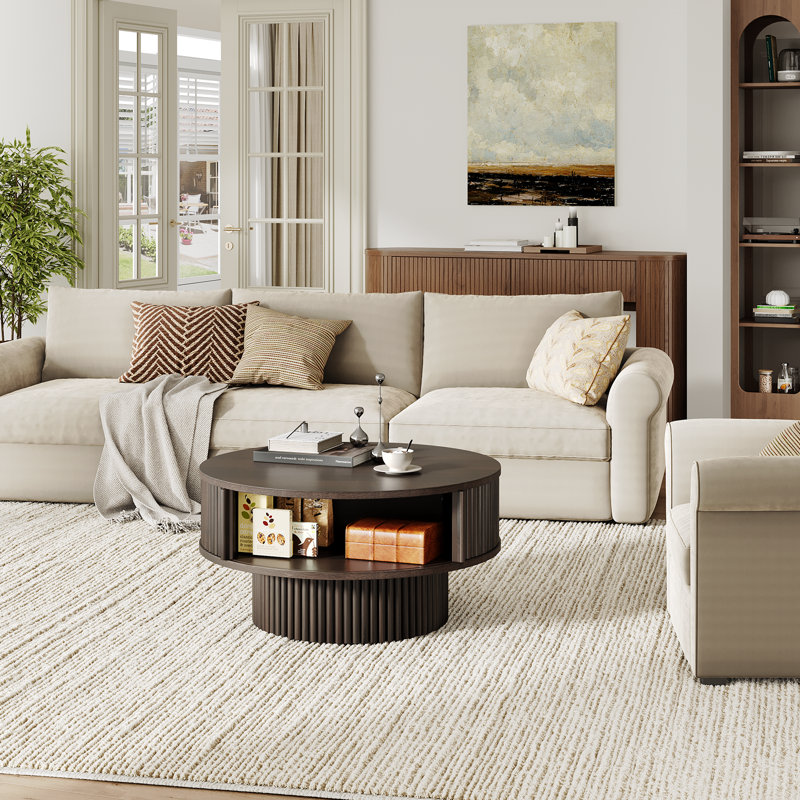 Table basse ronde 31,5 "avec rangement nervuré, Espresso