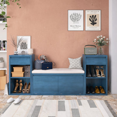 77.5" Width Shoe Storage Bench with Cushion for Entryway/Hallway/Mudroom/Living Room