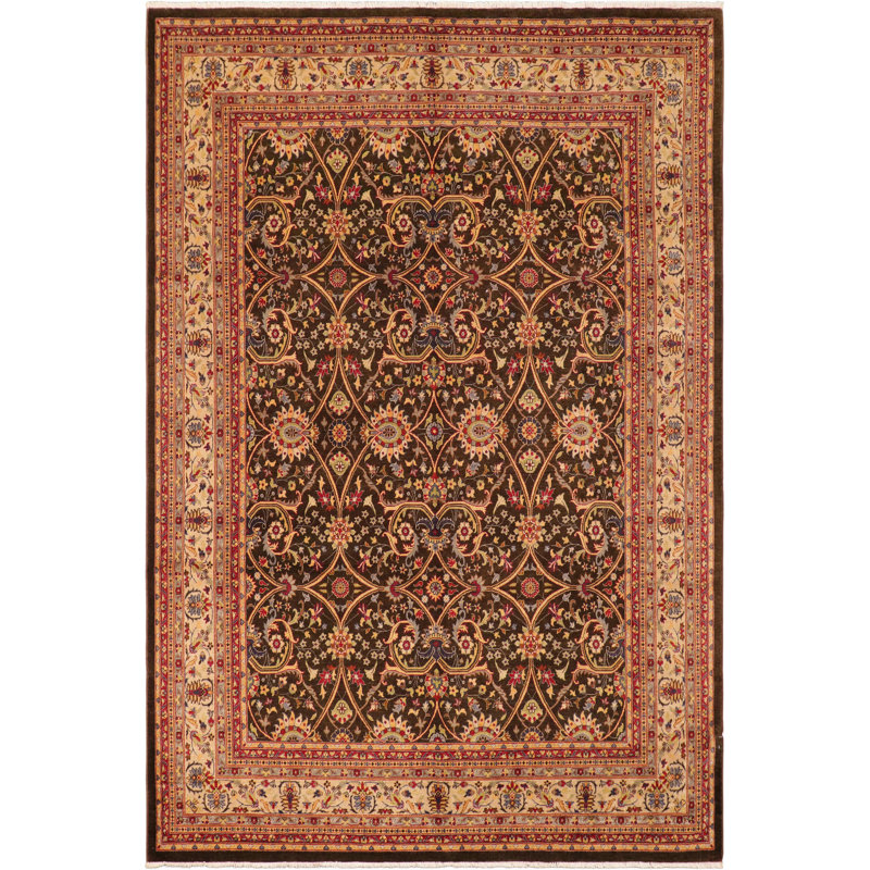 Tapis unique de style brun des années 2000 de 8 pi 1 po x 9 pi 11 po