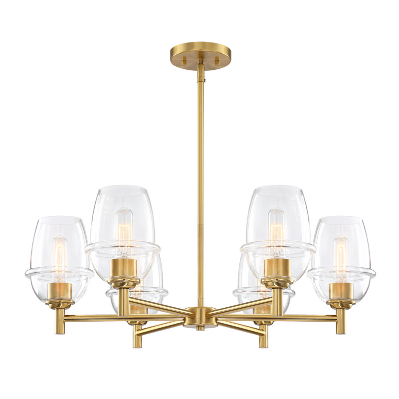 Dolena 6 - Light Steel Dimmable Shaded / Spider Chandelier, Brushed Gold