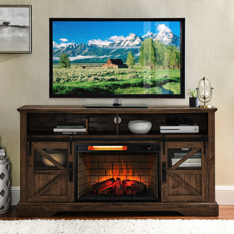 Foyer encastré à infrarouge à quartz - thème bûche de bois avec brique, puissance thermique de 1 500 W, luminosité de flamme réglable, chauffage protégé, chauffage de conception de 26 pouces, mesures