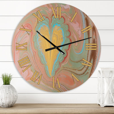 Marbled Flower Heart - Modern wall clock