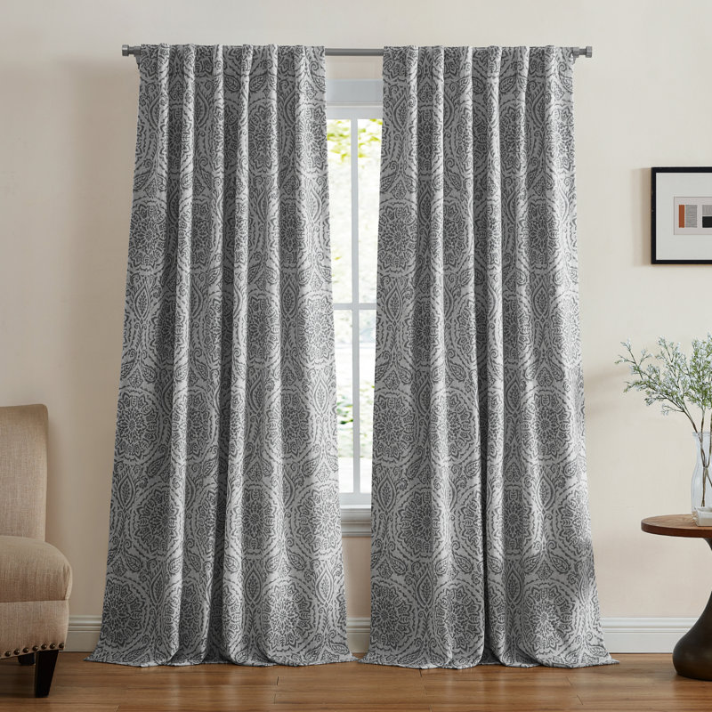 Rilley Medallion Print Polyester Blackout Curtain Panel, Gray, 52" W x 84" L