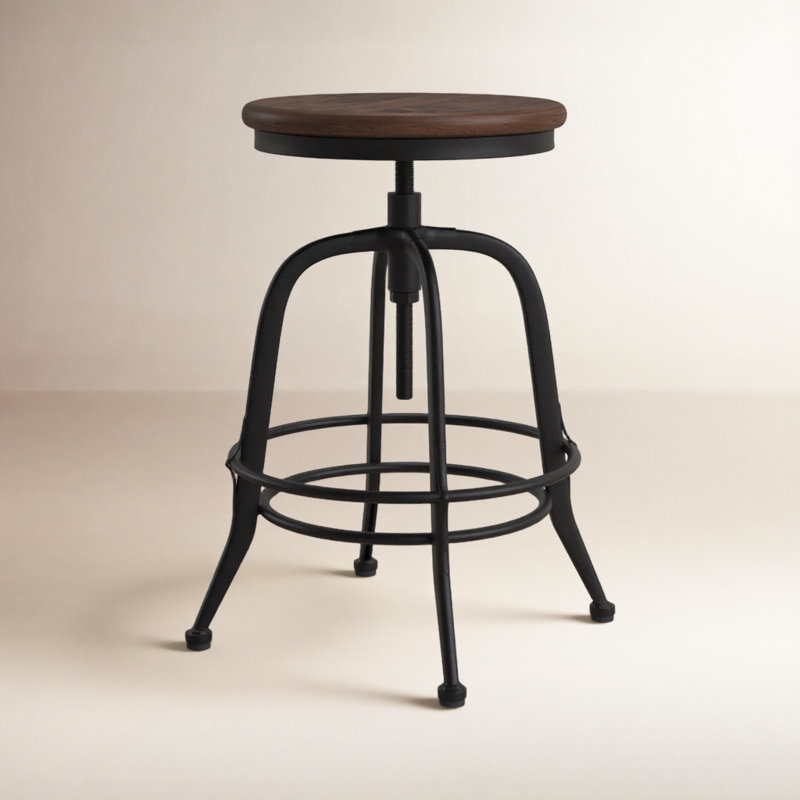 Swivel Solid Wood Adjustable Height Stool, Black