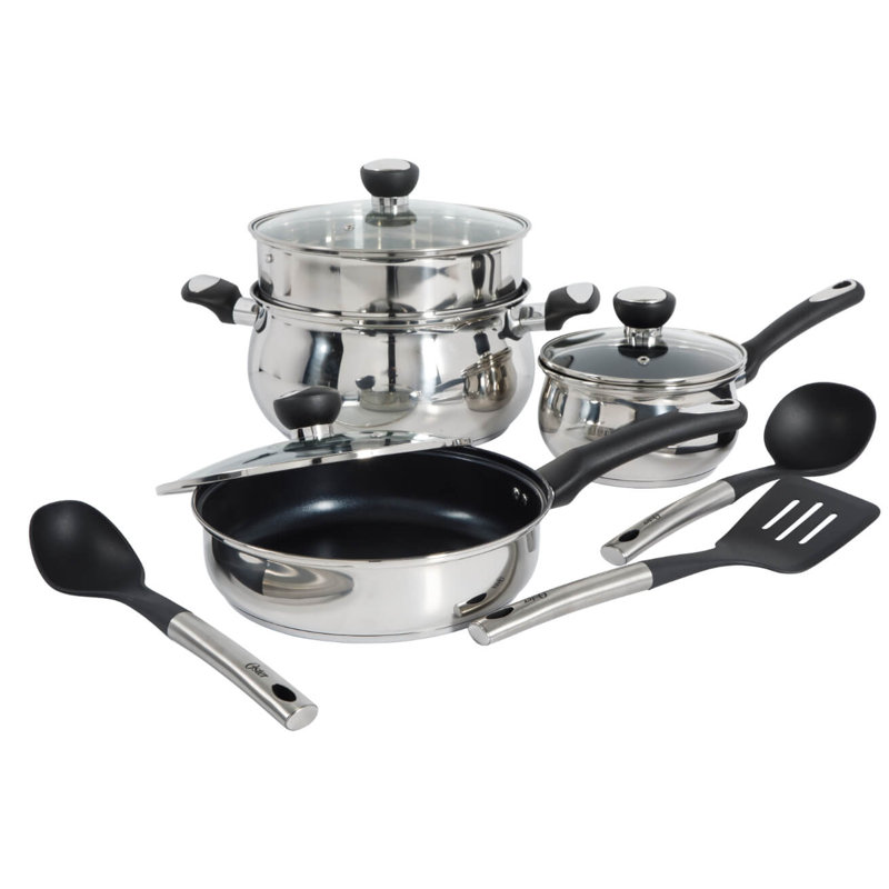 Batterie de cuisine en acier inoxydable Oster Baldwyn 10 pièces avec ustensiles de cuisine