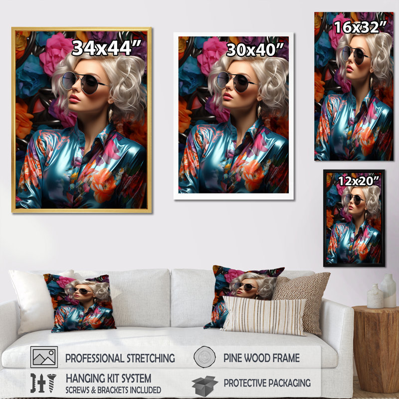 Vibrant Vogue, portrait de femme III - impressions sur toile, H 20 po x l 12 po x P 1 po, Toile tendue
