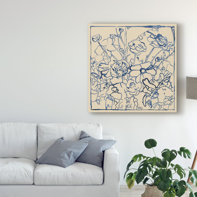 Indigo Floral S croquis II par Megan Meagher - reproduction d'art sur toile, H 14 po x l 14 po x P 2 po