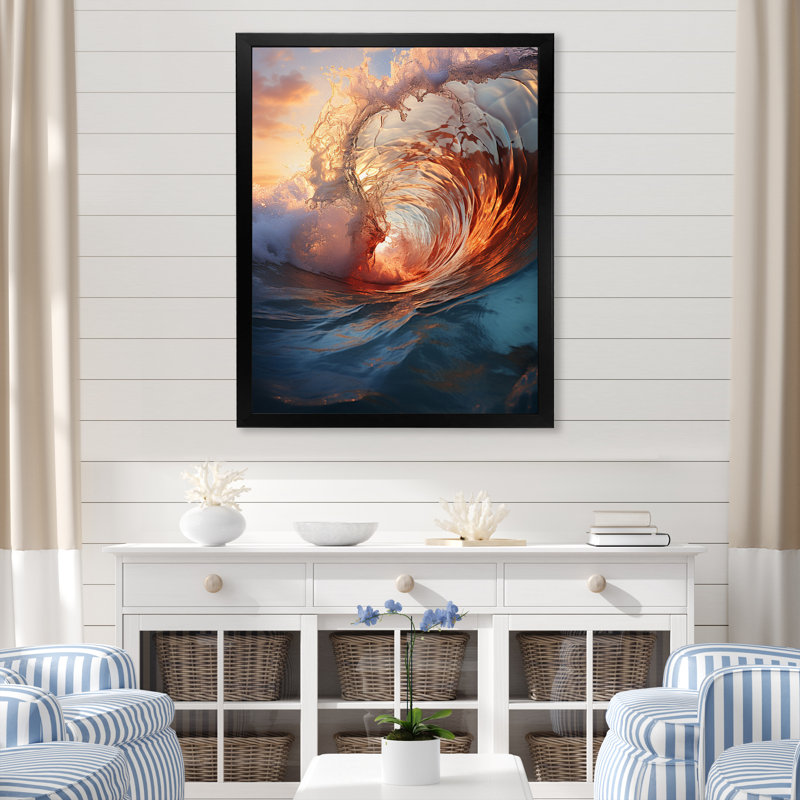 «Beach Photo Sunlit Waves» sur toile, Cadre photo noir, L 12 po x H 20 po