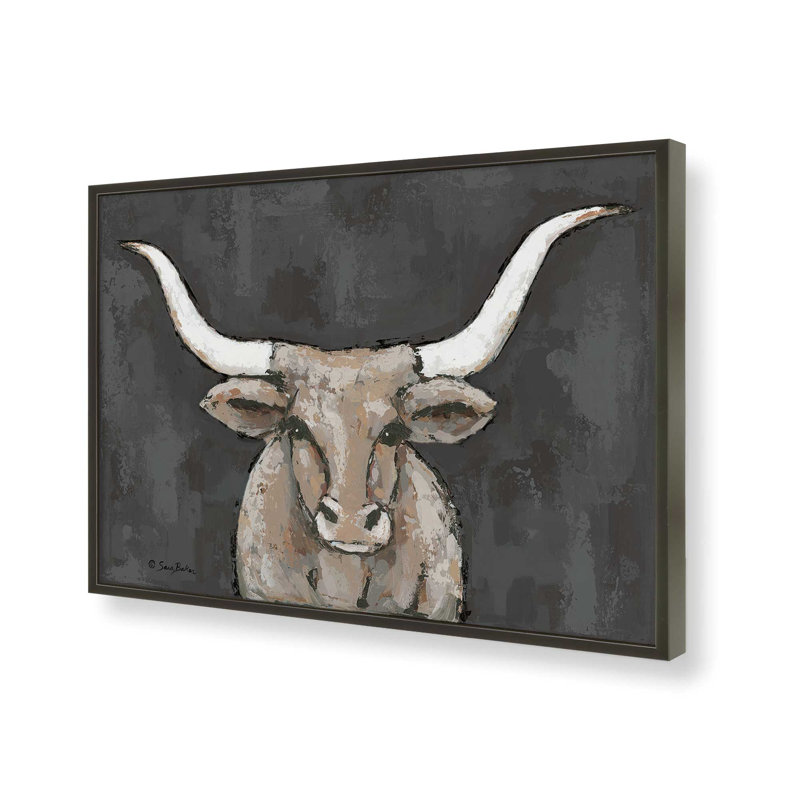 «Longhorn Clyde» par Sara Baker, reproduction d'art, L 40 x H 30, Noir, Impression encadrée