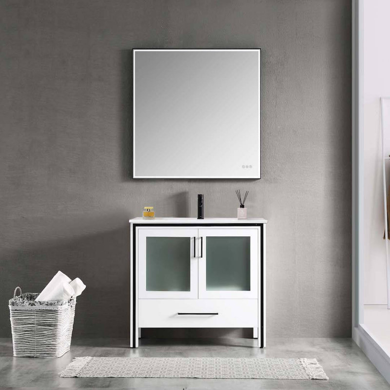 36'' Single Bathroom Vanity with Sink, Glossy White