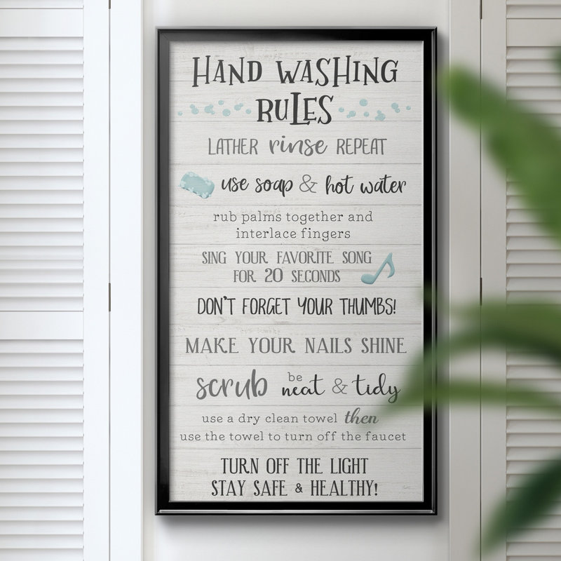 Hand Hand Rules - Art textuel sur toile, H 10,5 po x l 18,5 po x P 1,5 po, Cadre noir