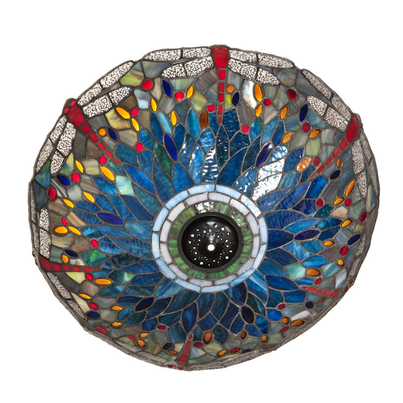 18" Wide Tiffany Hanginghead Dragonfly Shade, Green/Blue/Red/White