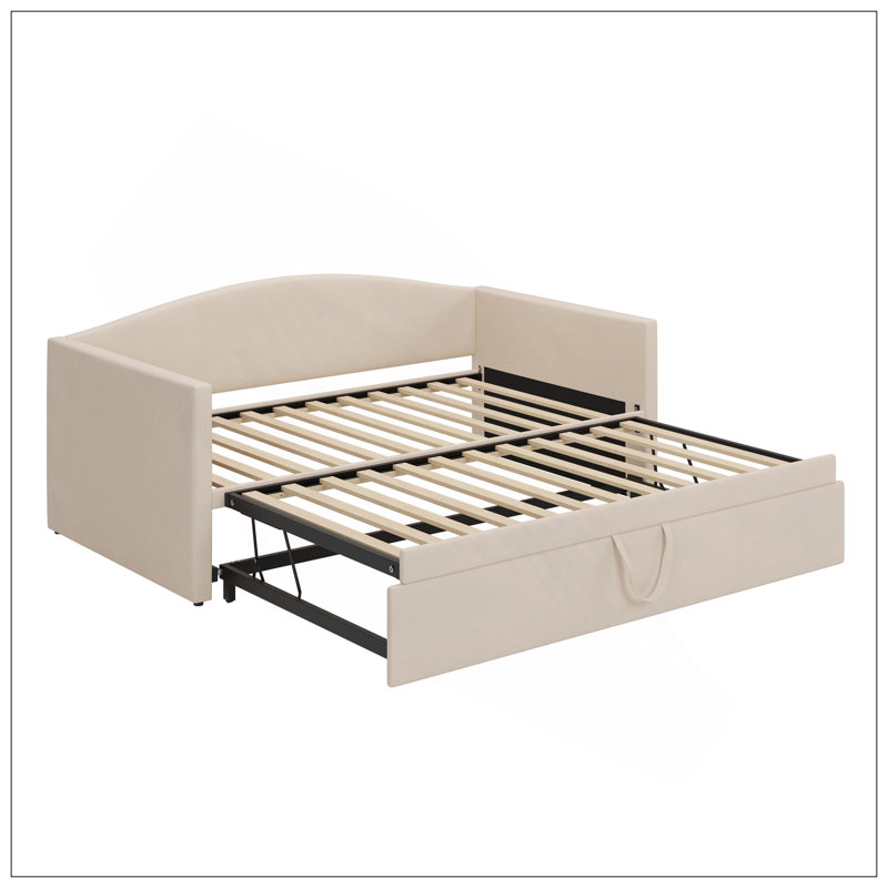 Daybed With Extended Pop Up Trundle, Upholstered Sofa Bed Daybed, Space-Saving Twin To King Design, Perfect For Guest Room, Velvet