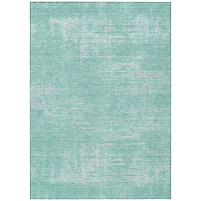 9' X 12' Turquoise And Teal Blue Abstract Washable Indoor Outdoor Area Rug