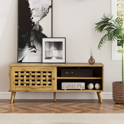 Zofia Vintage 47'' Tv Stand With Basket Weave Wooden Door & Angled Legs