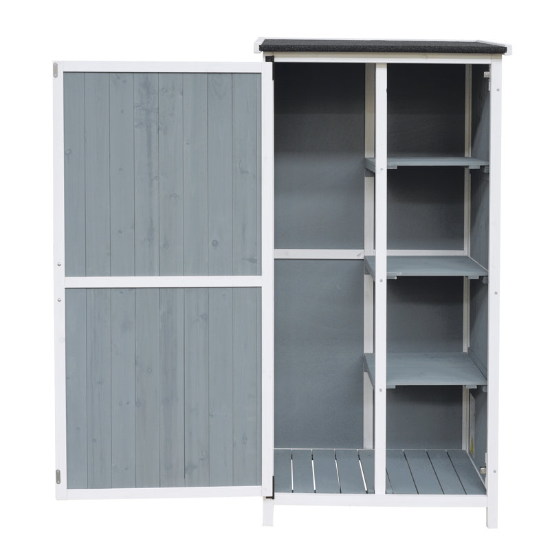 Roomfitters 54 Inch Two-Tone Outdoor Storage Shed with Sloped Roof, Gray and White
