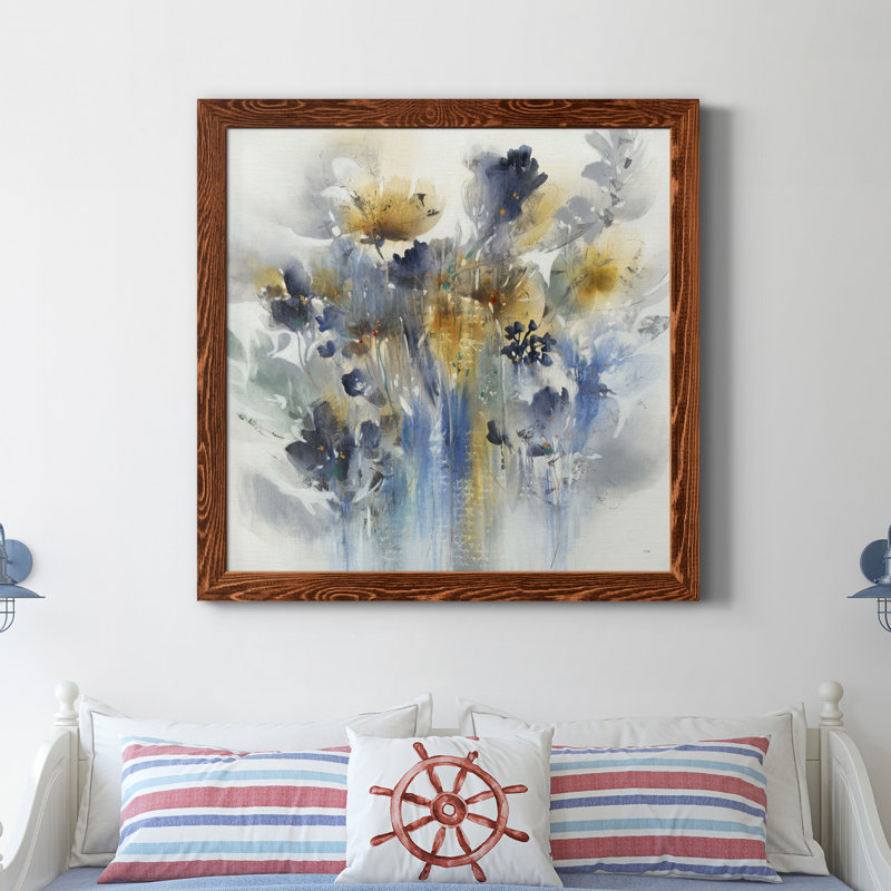 Toile encadrée de qualité supérieure Indigo Botanical - prête à être accrochée, Cadre en érable
