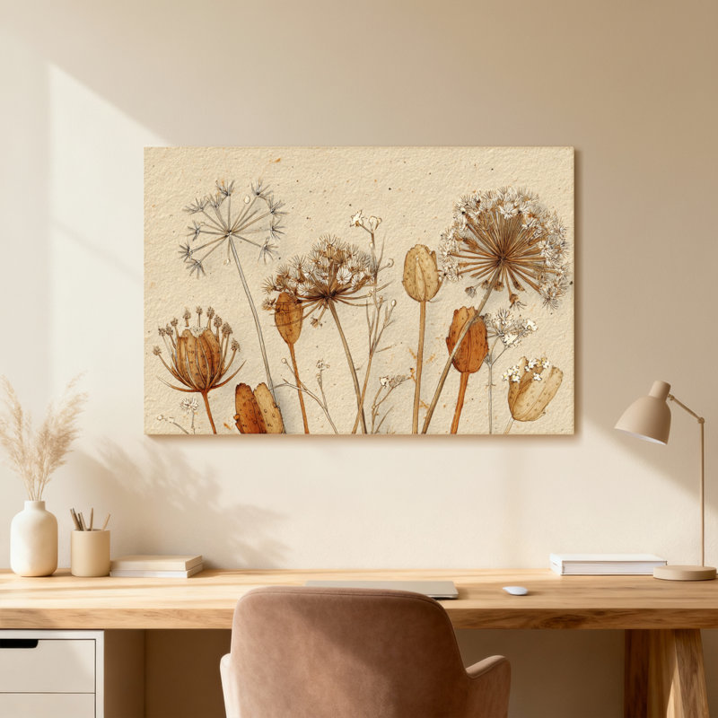 Plantes et fleurs fleurs séchées sur fond beige, H 12 po x l 18 po, Toile tendue, Ne s’applique pas