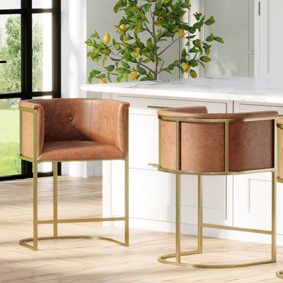 Tabouret de bar 31 po Tabouret de bar en cuir de polyuréthane brun clair