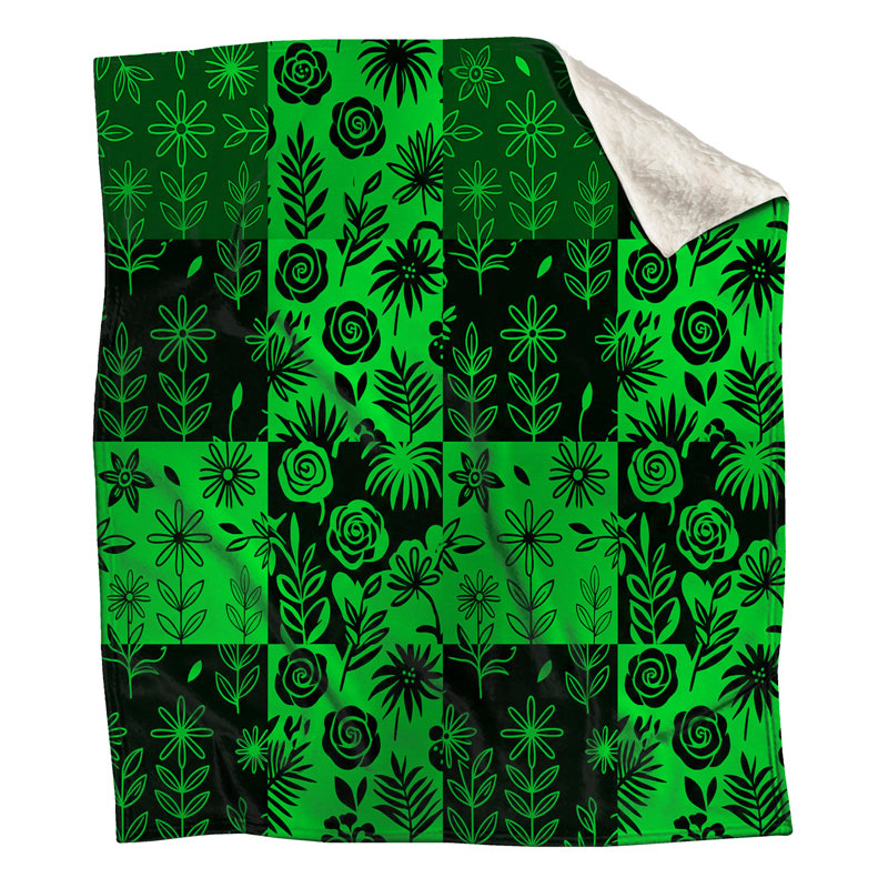 Green Floral Patchwork Blankets, 60in W x 80in H
