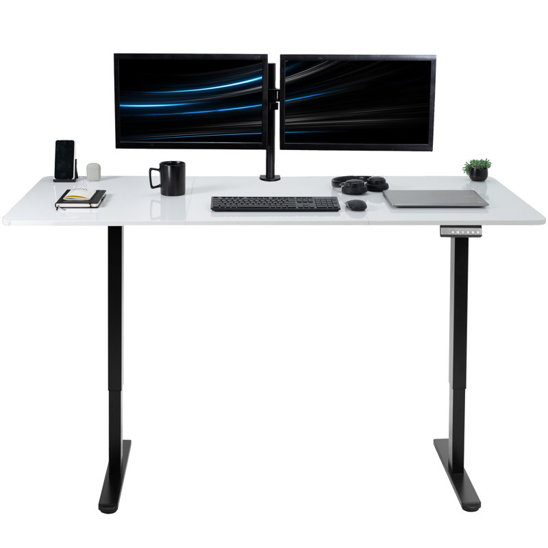 Bureau debout à deux moteurs Vivo Electric, L 70,9 po, Noir, Blanc à effacement à sec