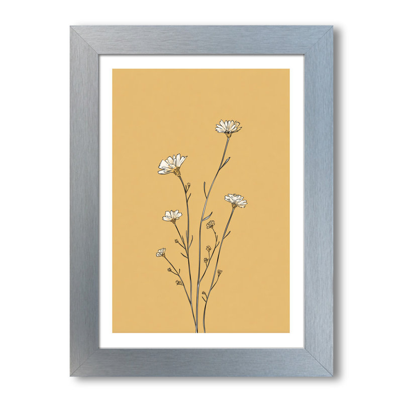 Wildflower Stems Minimal Giclee Art Print Wall Art - Scandinavian Nordic Home Decor, Cream Blooms on Mustard Field, Elegant Botanical Trio 1 Piece Wall Art
