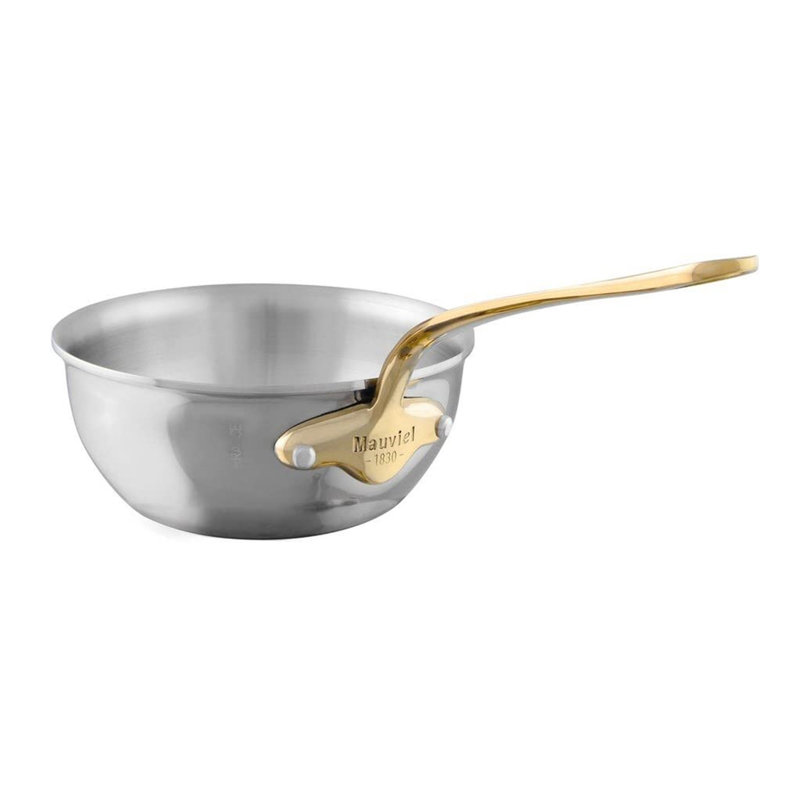 Mauviel M'6 S Copper Curved Splayed Saute Pan With Cast Stainless Steel Handle, 2.1-Qt, Stainless/Brass, 9.4"