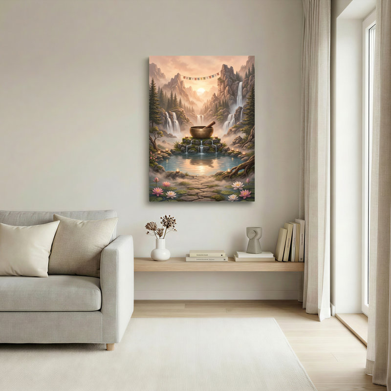 Ensemble de 1 tableau sur toile « Sérénité en montagne », H 24 po x l 16 po, Toile tendue