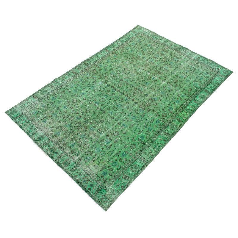 Tapis vert en laine noué à la main de conception unique 2000S 6 pi 9 po x 10 pi 1 polli 2000S