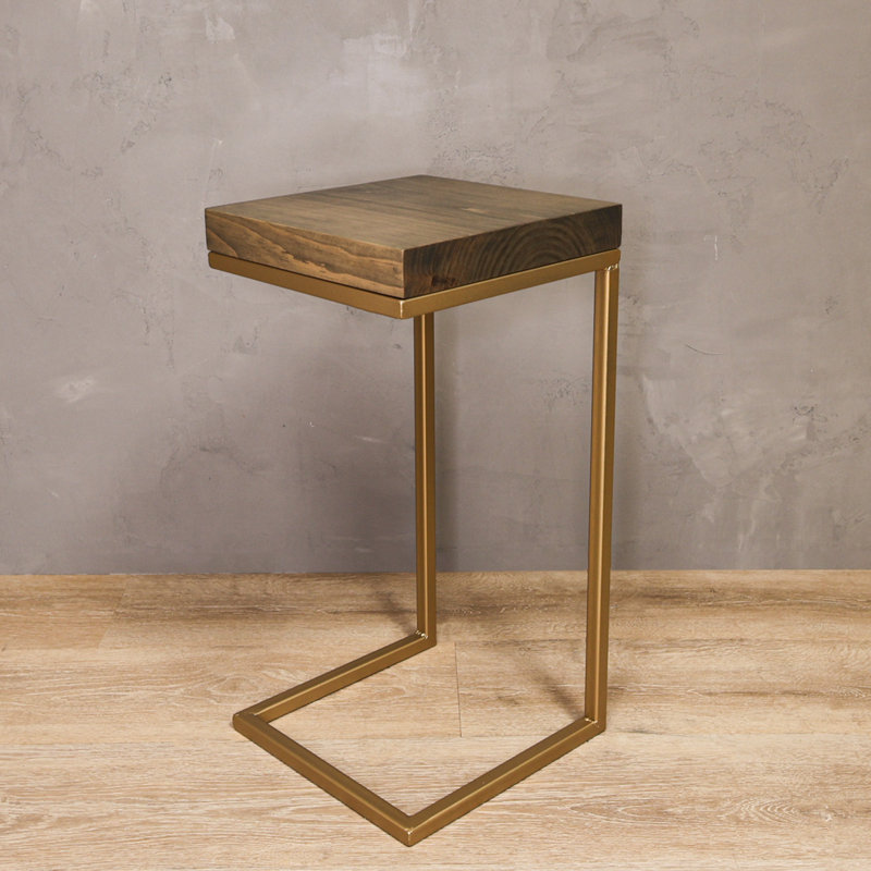 C Shape Rustic Side Table, Natural/Gold