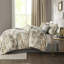 Édredon gris très grand avec coussins décoratifs brodés et jupe de lit glamour en mélange 60% coton et 40%