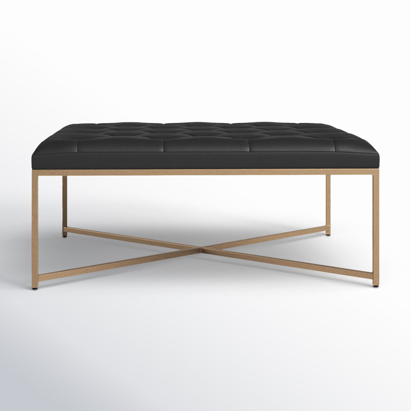 Endall Square Leather Ottoman, Black Genuine Leather
