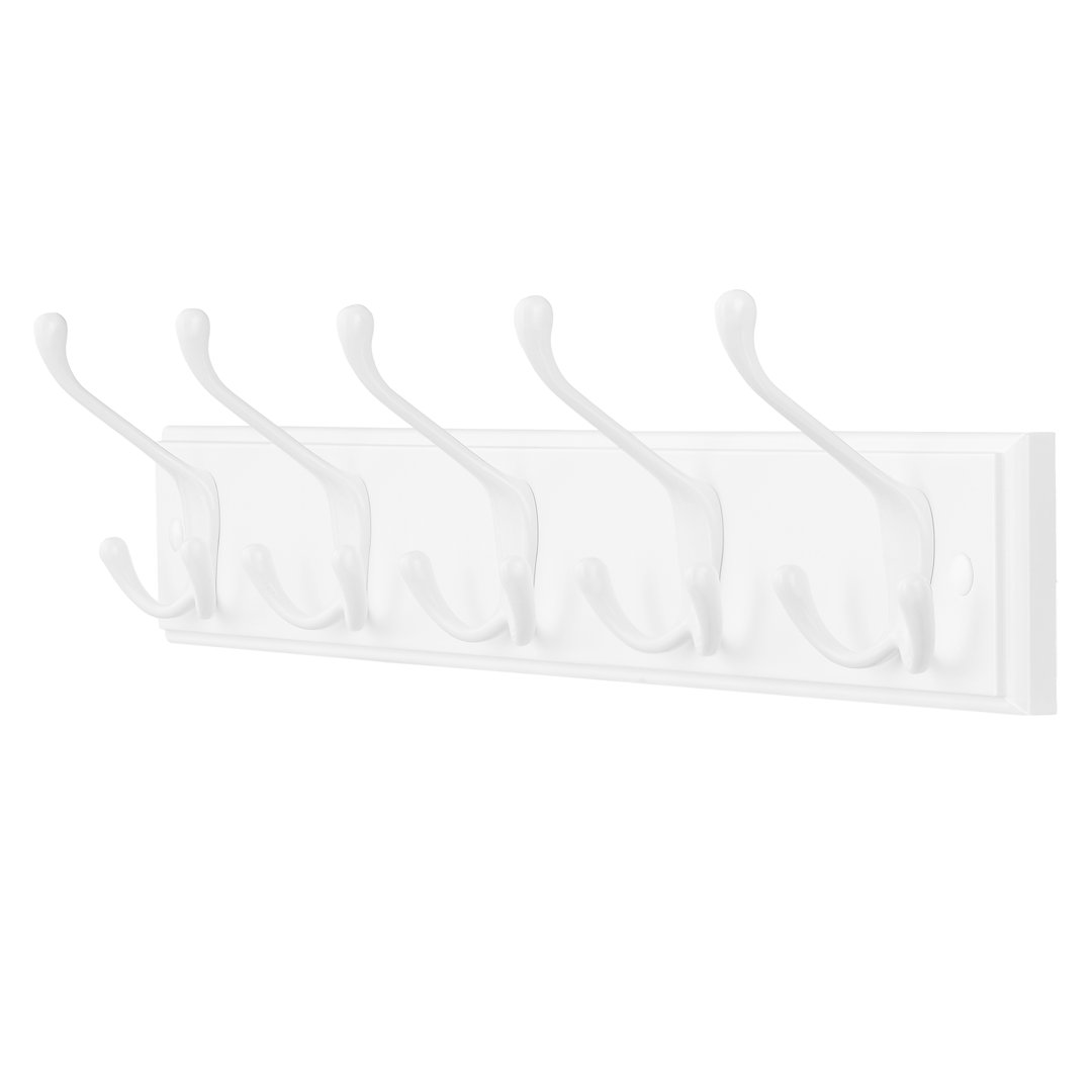 Coat Rack, Wall-Mounted Coat Rack, Coat Hook With 5 Tri-Hooks, Hook Rack For Bags, Coats, For Hallway, Living Room, Bedroom, White