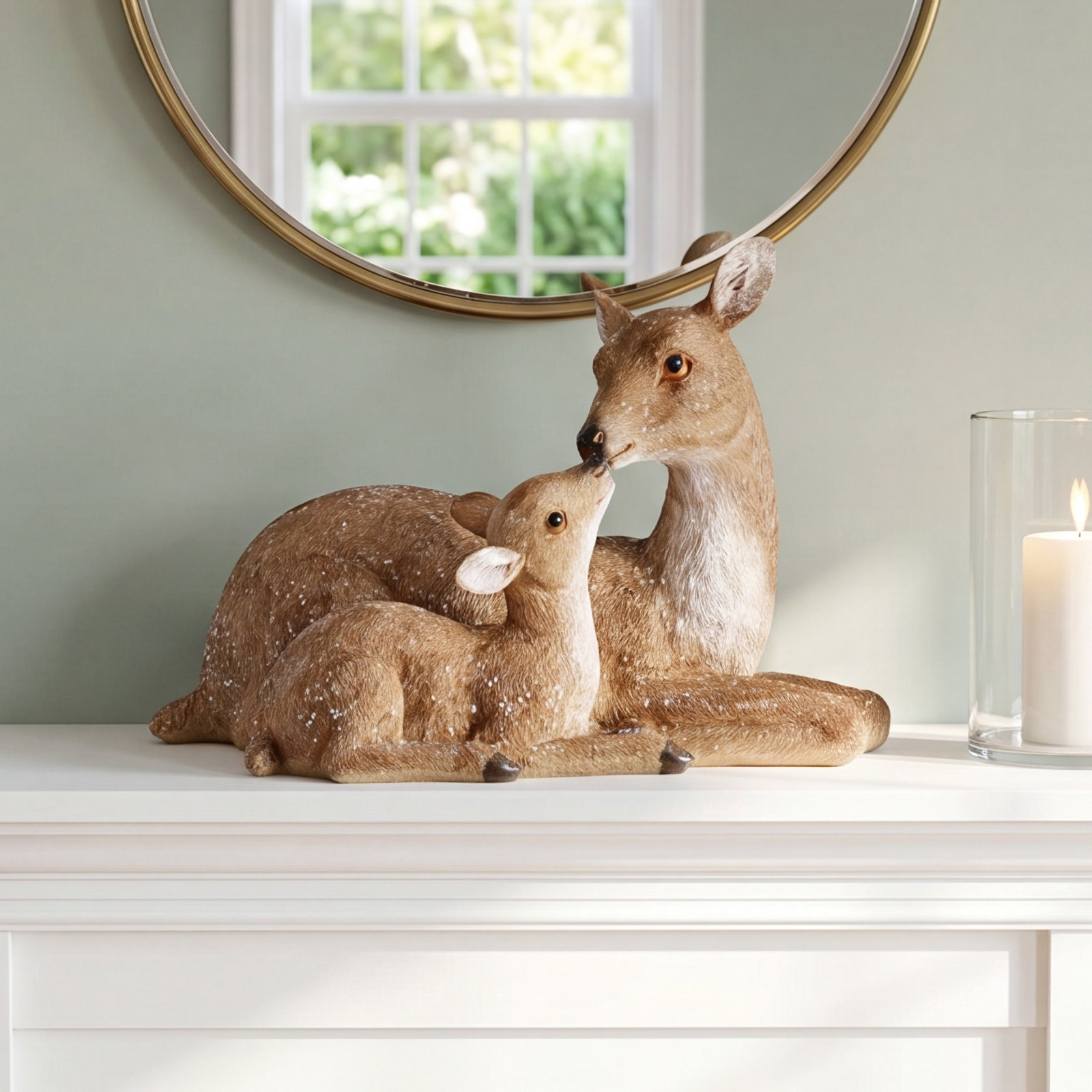 9.5" Resin Winter Chalet Doe With Baby