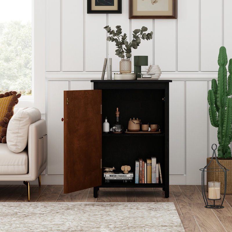 Armoire de plancher de style Mid-Century moderne de 34 po avec portes et tablette réglable, Noir