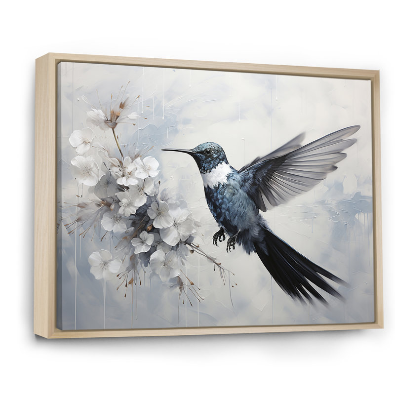 Colibri harmonie florale I sur toile, H 12 po x l 20 po x P 1 po, Cadre naturel flottant