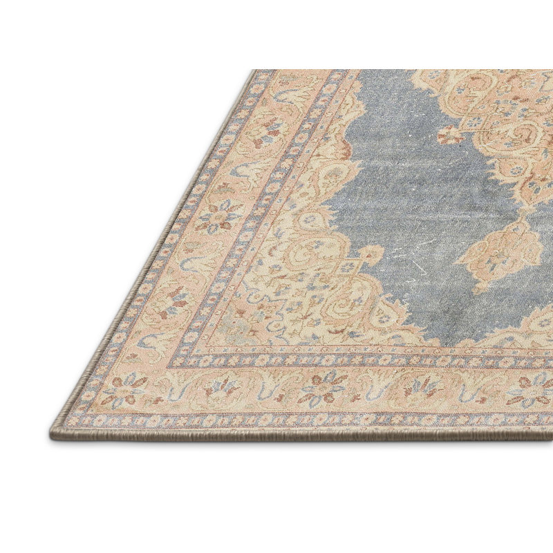 Tapis traditionnel orange / bleu Lobsien, Rectangle 7 pi x 10 pi