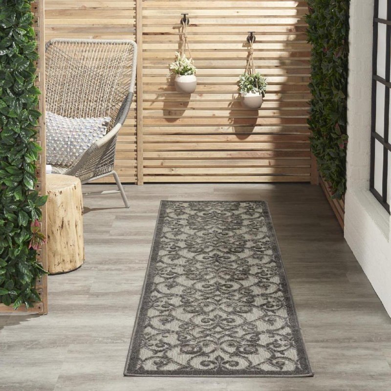 Tapis intérieur / extérieur gris Steinsel, Tapis de couloir 2 pi 3 po x 10 pi