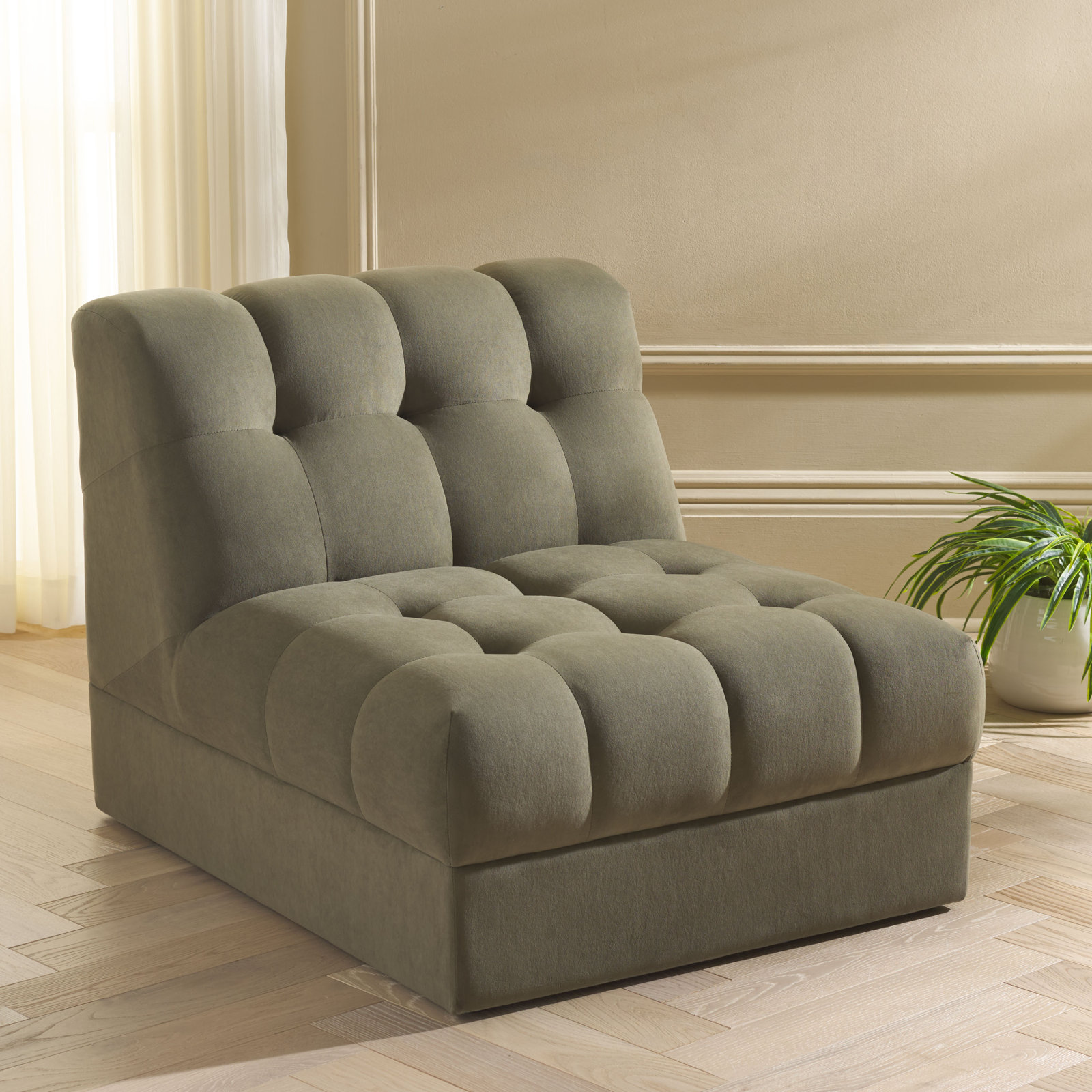 Pine Velvet Slipper Chair