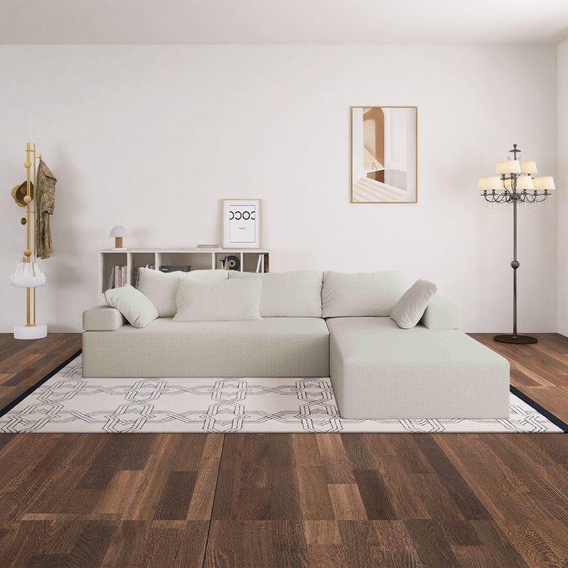 Canapé modulaire en L 2 pièces Ultan, Chenille beige, Accoudoir à droite (vu de face)