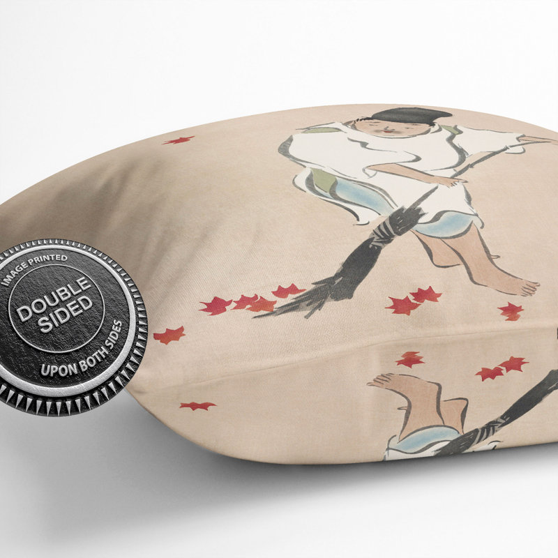 Man Raking Leaves Square Throw Cushion, 40cm H x 40cm W x 15cm D