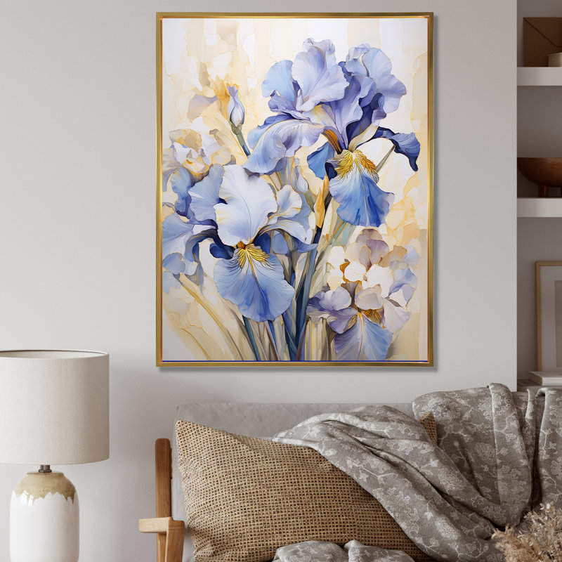Minimalisme Irises Melody I sur toile, H 32 po x l 16 po x P 1 po, Cadre flottant doré