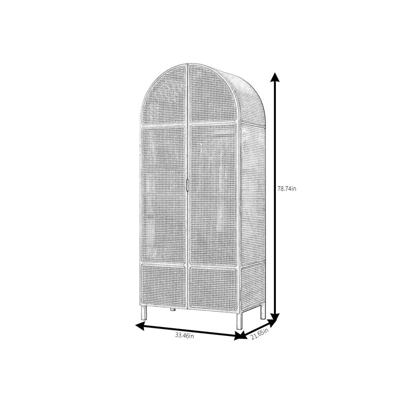 Armoire moderne en rotin, Noyer, H 78,74 po x l 33,46 po x P 21,65 po