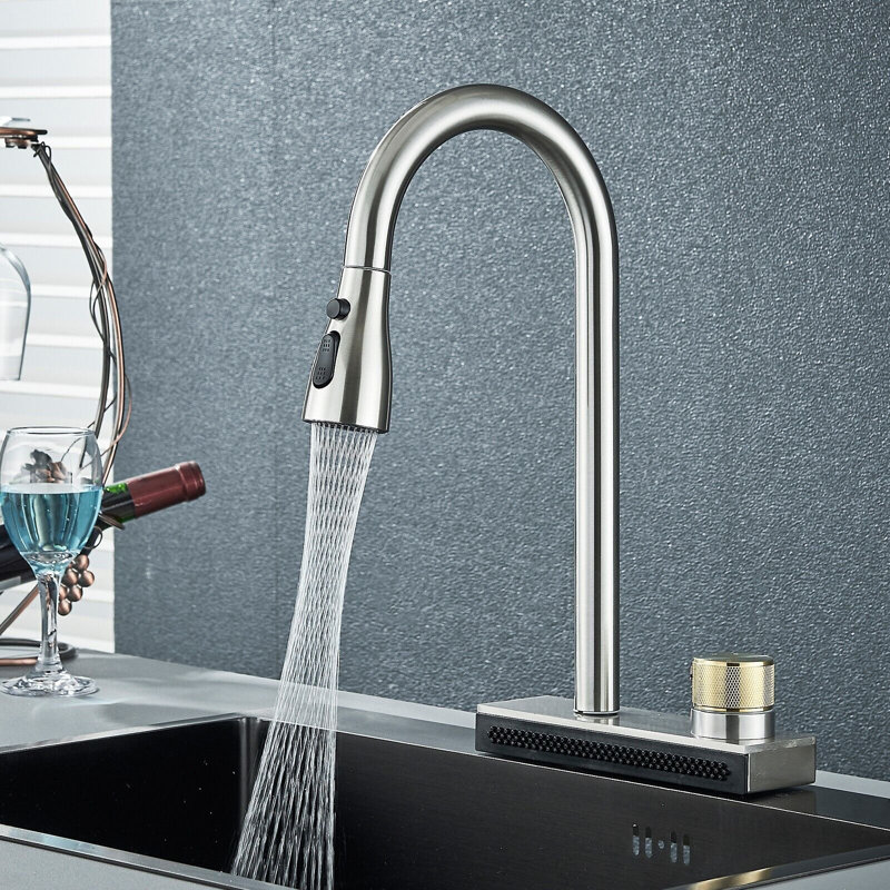 Senlesen Pull Down Kitchen Faucet, Brushed Nickel/Gold
