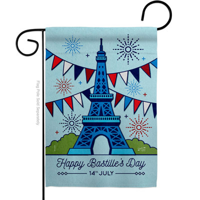 Drapeau de jardin en polyester 19 po x 13 po Happy Bastille Day