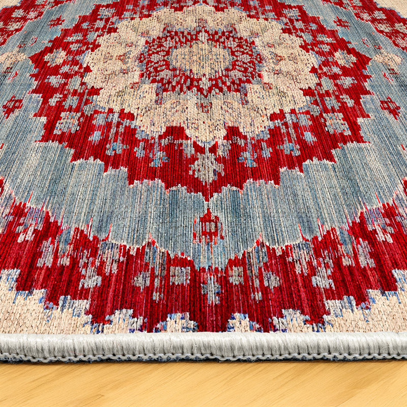 Notto Oriental Machine Printed Cotton Polyester Area Rug, Rectangle 3'4" x 5'